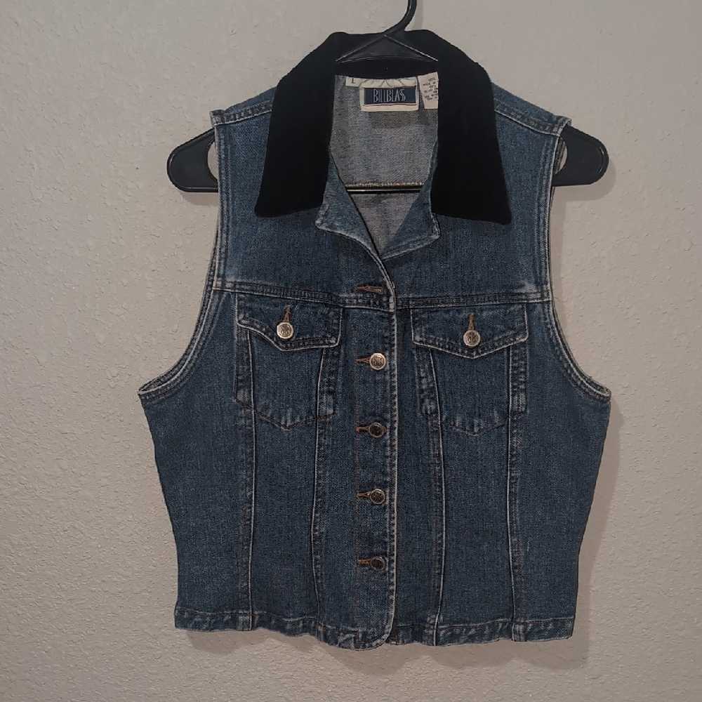 90s Rare Denim Vest with Black Collar (Excellent Condition No Damage Or Fade)